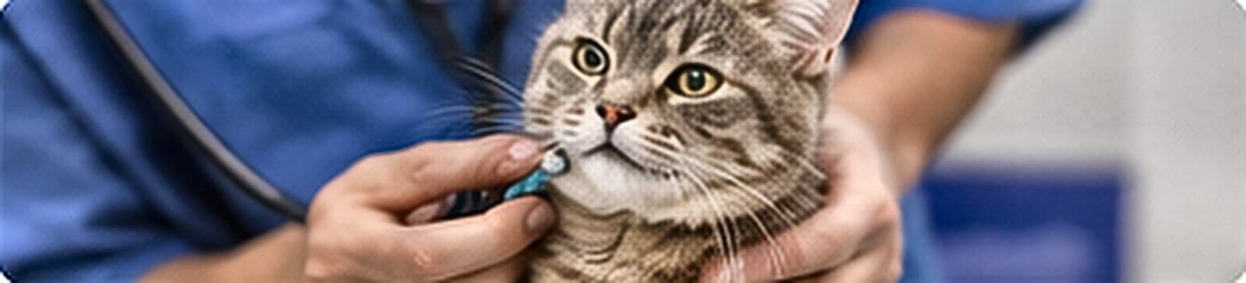 A cat being examined and held gently during a consultation