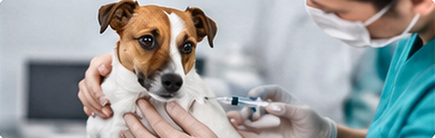 A small dog being held while it receives an injection
