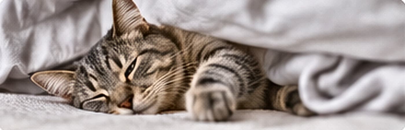 A cat sleeping soundly, wrapped in a soft blanket