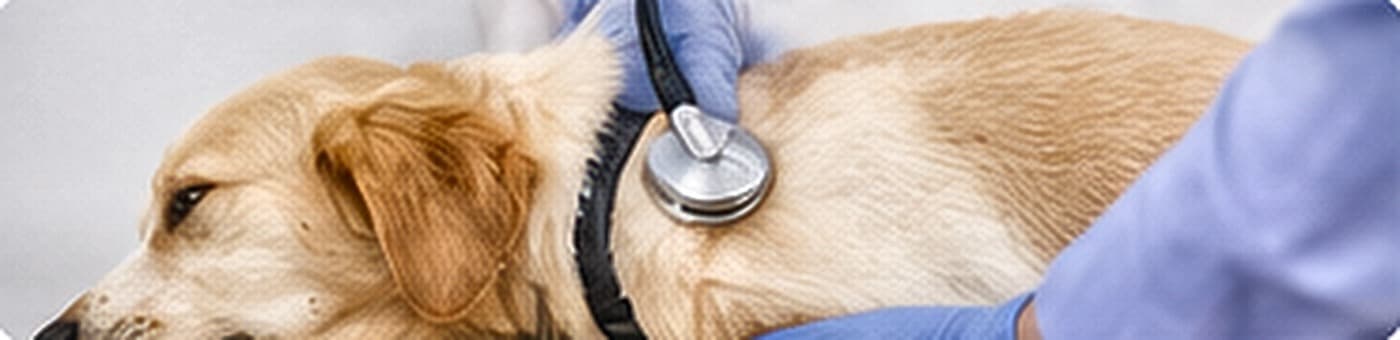 A stethoscope being used to listen to a dog's chest during an examination